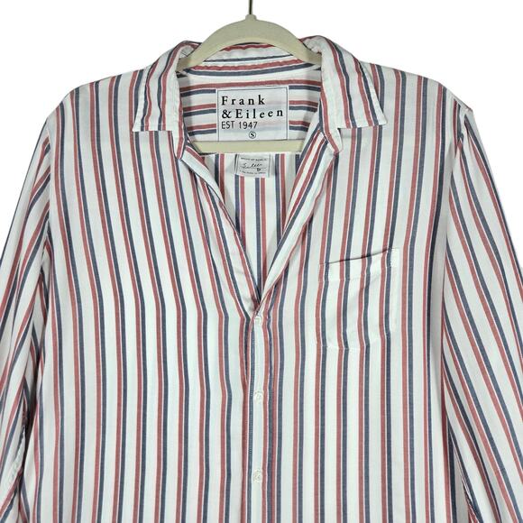 Frank & Eileen Eileen Button Down Shirt Women Small Modal Striped Blue Red Italy - Picture 3 of 12